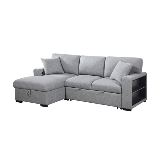 Homelegance Pompano Gray Sectional Sofa with Pull-Out Bed and Storage 9630GY-2LC2R