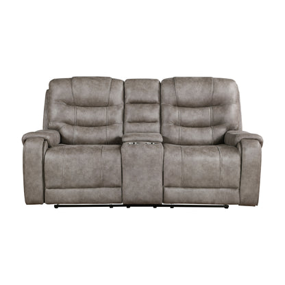 Homelegance Oberon Grayish Brown Reclining Loveseat with Center Console 9634GBR-2