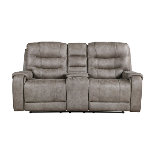 Homelegance Oberon Grayish Brown Reclining Loveseat with Center Console 9634GBR-2
