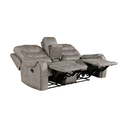 Homelegance Oberon Grayish Brown Reclining Loveseat with Center Console 9634GBR-2