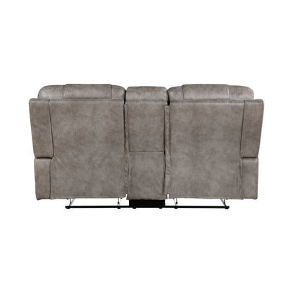Homelegance Oberon Grayish Brown Reclining Loveseat with Center Console 9634GBR-2