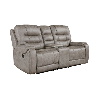 Homelegance Oberon Grayish Brown Reclining Loveseat with Center Console 9634GBR-2
