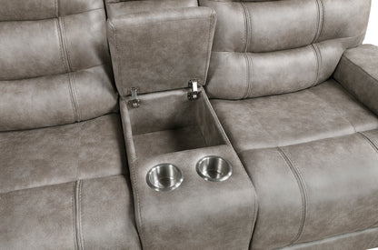 Homelegance Oberon Grayish Brown Reclining Loveseat with Center Console 9634GBR-2