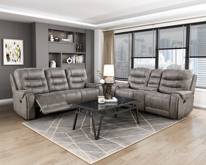 Homelegance Oberon Grayish Brown Reclining Loveseat with Center Console 9634GBR-2