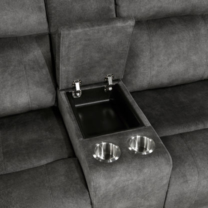 Homelegance Yates Brownish Gray Reclining Loveseat with Center Console 9635DG-2