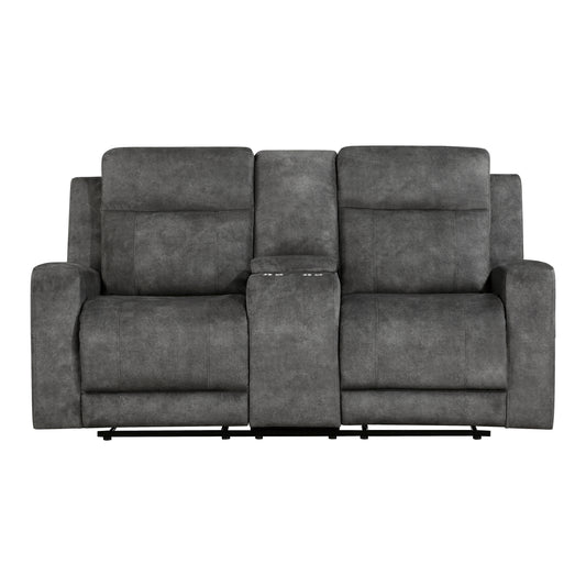 Homelegance Yates Brownish Gray Reclining Loveseat with Center Console 9635DG-2