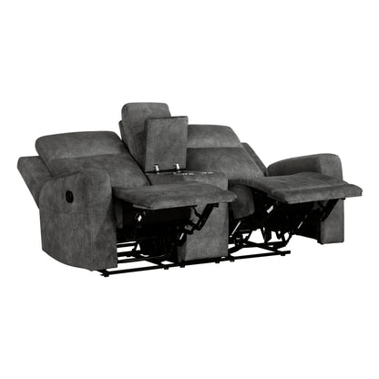 Homelegance Yates Brownish Gray Reclining Loveseat with Center Console 9635DG-2