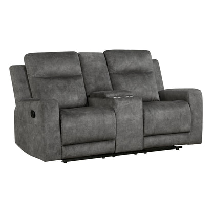 Homelegance Yates Brownish Gray Reclining Loveseat with Center Console 9635DG-2