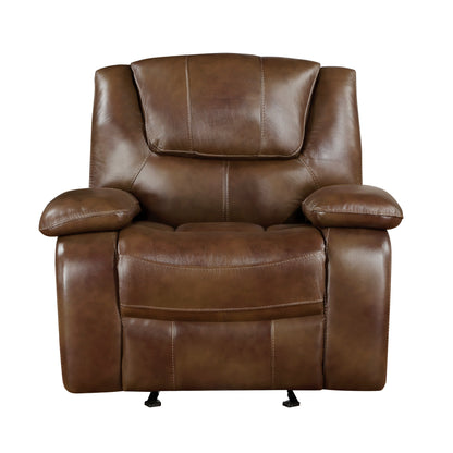Homelegance Ellicott Glider Recliner Chair in Brown Leather 9639BR-1