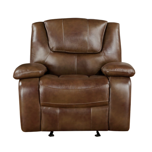 Homelegance Ellicott Glider Recliner Chair in Brown Leather 9639BR-1