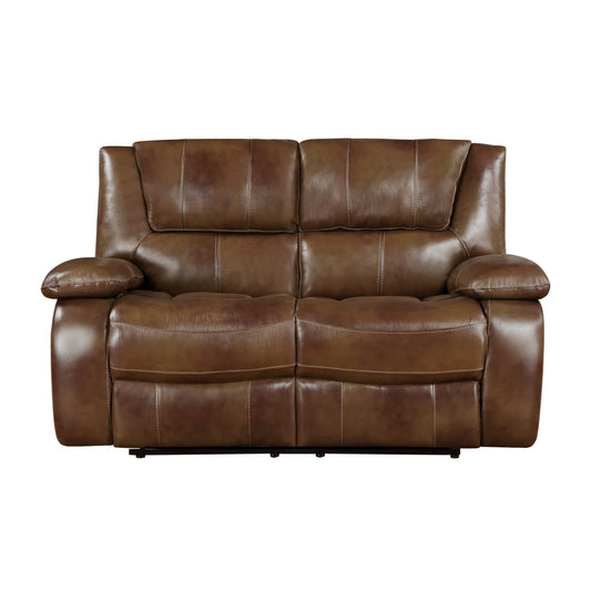 Homelegance Ellicott Brown Leather Loveseat Reclining 9639BR-2