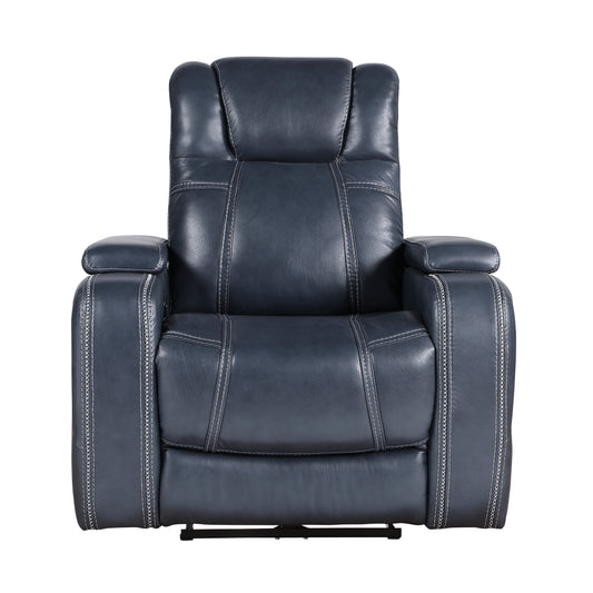 Homelegance Keziah Power Reclining Chair in Blue Top Grain Leather 9640BU-1PWH