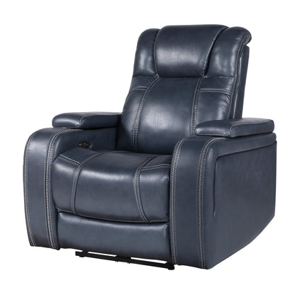 Homelegance Keziah Power Reclining Chair in Blue Top Grain Leather 9640BU-1PWH
