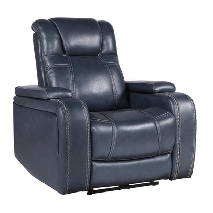 Homelegance Keziah Power Reclining Chair in Blue Top Grain Leather 9640BU-1PWH
