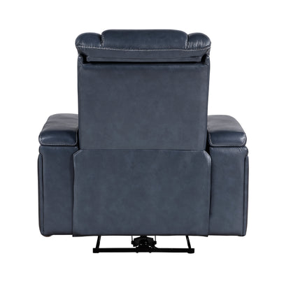 Homelegance Keziah Power Reclining Chair in Blue Top Grain Leather 9640BU-1PWH
