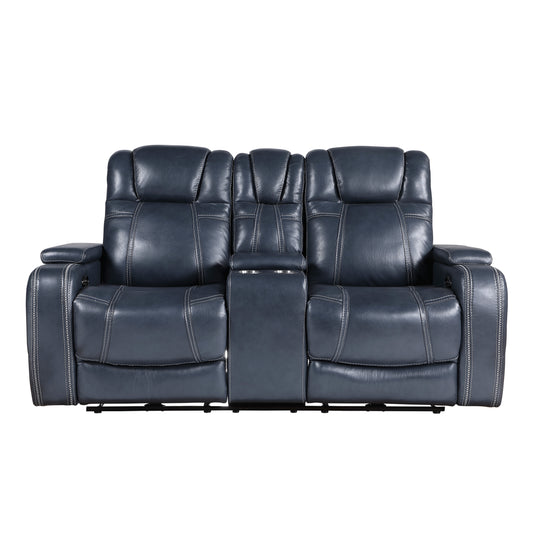 Homelegance Keziah Blue Power Reclining Loveseat with Center Console 9640BU-2PWH