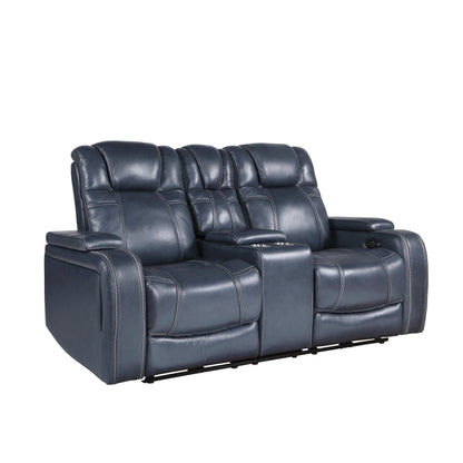 Homelegance Keziah Blue Power Reclining Loveseat with Center Console 9640BU-2PWH