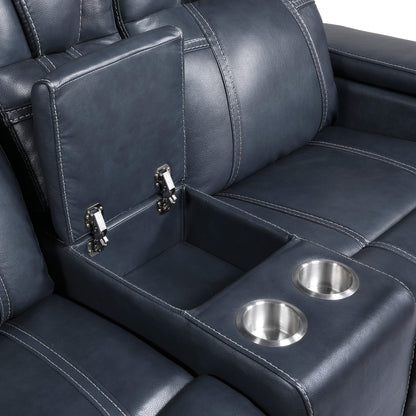 Homelegance Keziah Blue Power Reclining Loveseat with Center Console 9640BU-2PWH