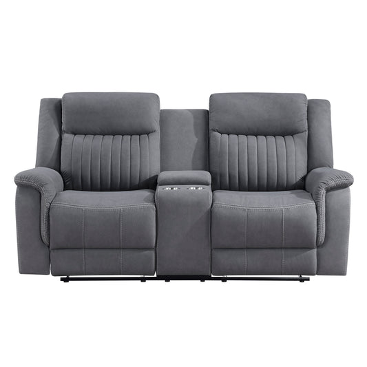 Homelegance Dean Loveseat Reclining with Center Console in Gray 9646GY-2