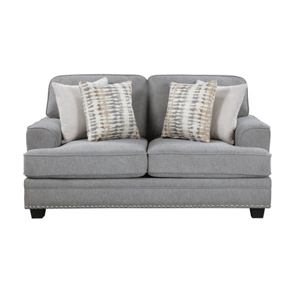 Homelegance Bradford Loveseat in Gray Chenille with Nailhead Trim 9648GY-2