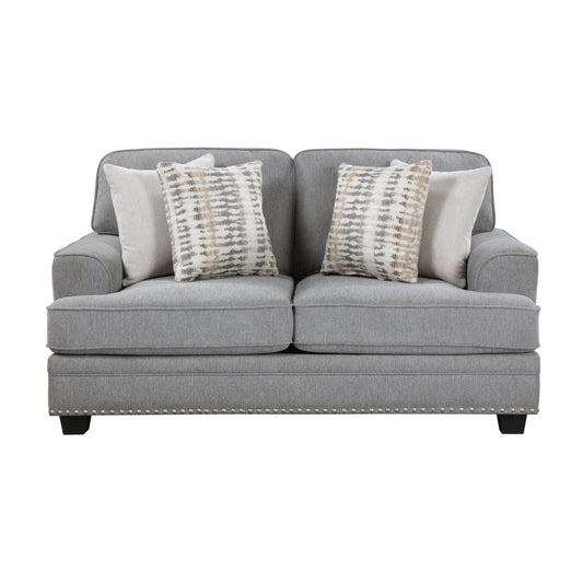 Homelegance Bradford Loveseat in Gray Chenille with Nailhead Trim 9648GY-2