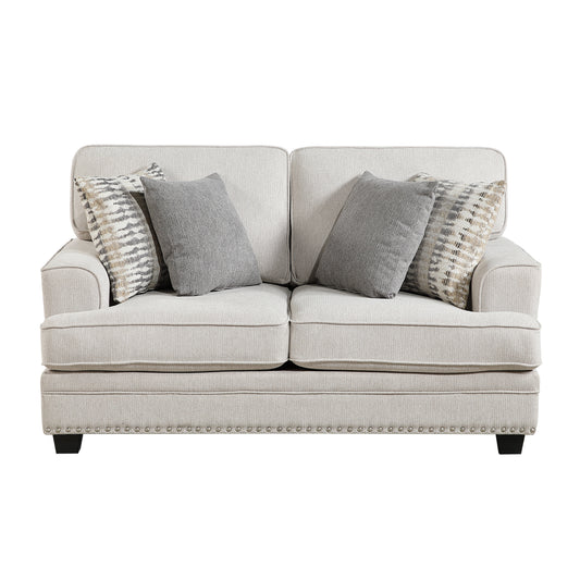 Homelegance Bradford Loveseat in Sand Chenille with Nailhead Trim 9648SN-2