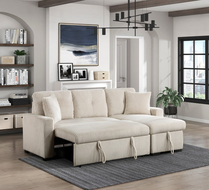 Homelegance Rhett Sectional Sofa Beige with Pull-Out Bed and Hidden Storage 9649BE-SC