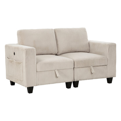 Homelegance Walterboro Loveseat Beige Corduroy with Hidden Storage 9650BE-2