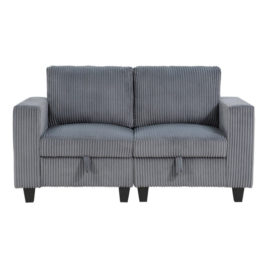 Homelegance Walterboro Loveseat Dark Gray Corduroy with Hidden Storage 9650DG-2