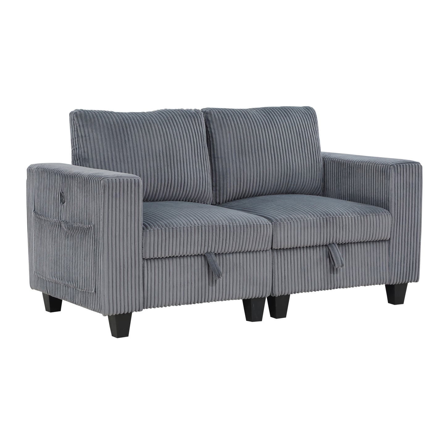 Homelegance Walterboro Loveseat Dark Gray Corduroy with Hidden Storage 9650DG-2