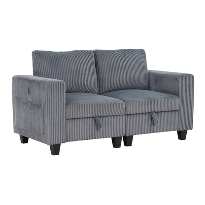 Homelegance Walterboro Loveseat Dark Gray Corduroy with Hidden Storage 9650DG-2