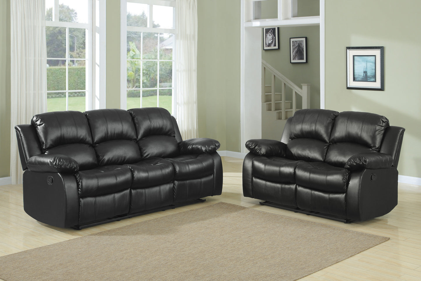 Homelegance Cranley Loveseat Reclining in Black Faux Leather 9700BLK-2