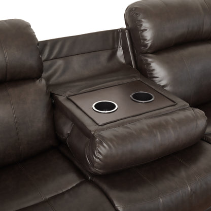 Homelegance Marille Dark Brown Faux Leather Double Reclining Sofa 9724BRW-3