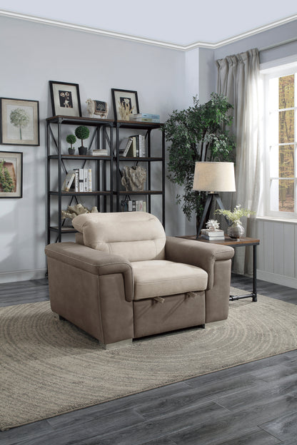 Homelegance Alfio Accent Chair with Pull-out Ottoman in 2-tone Beige and Taupe 9808-1