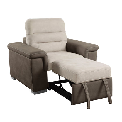 Homelegance Alfio Accent Chair with Pull-out Ottoman in 2-tone Beige and Taupe 9808-1