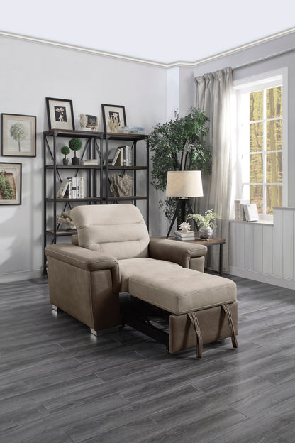 Homelegance Alfio Accent Chair with Pull-out Ottoman in 2-tone Beige and Taupe 9808-1