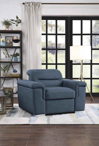 Homelegance Alfio Accent Chair with Pull-out Ottoman in Textured Blue Microfiber 9808BUE-1