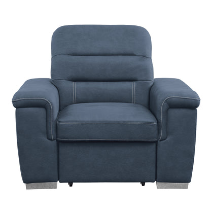Homelegance Alfio Accent Chair with Pull-out Ottoman in Textured Blue Microfiber 9808BUE-1