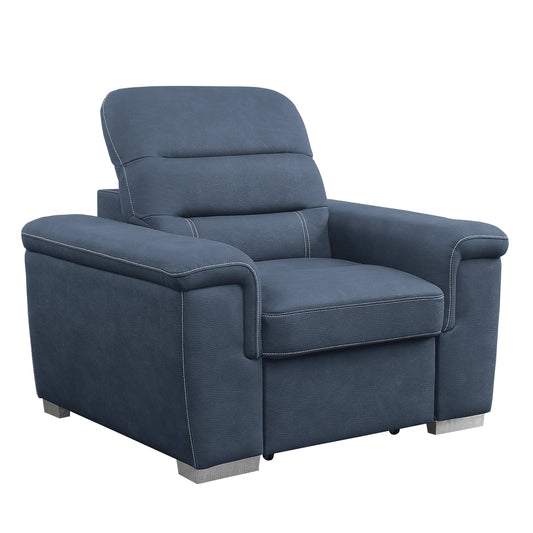 Homelegance Alfio Accent Chair with Pull-out Ottoman in Textured Blue Microfiber 9808BUE-1