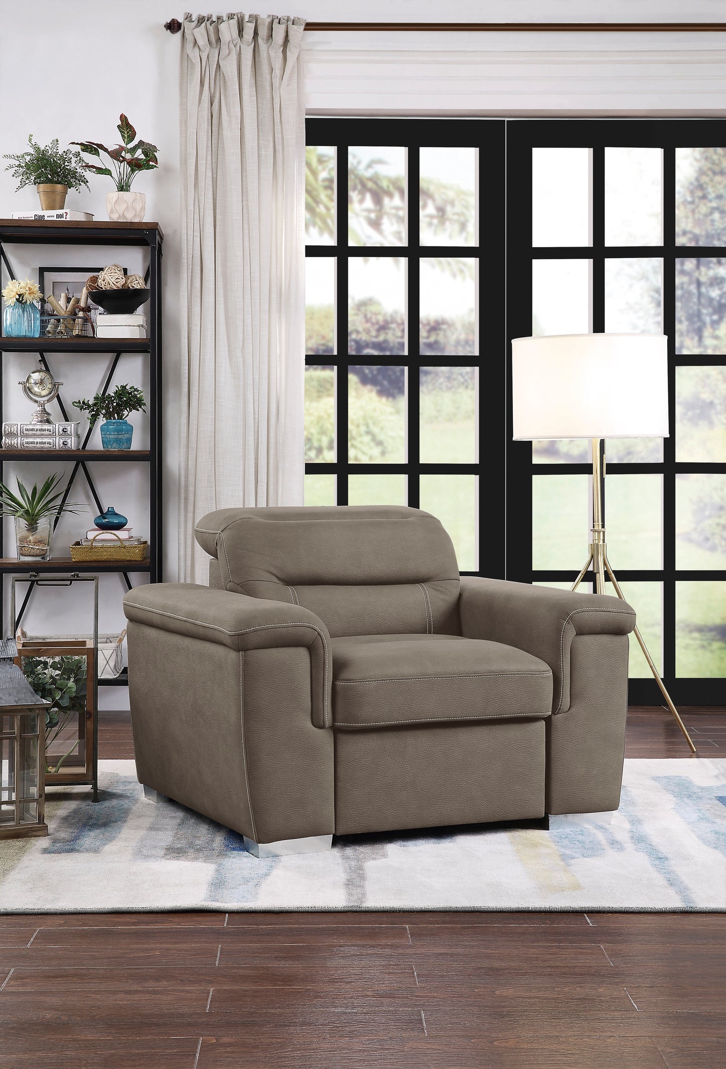 Homelegance Accent Chair with Pull-out Ottoman in Taupe Microfiber 9808STP-1