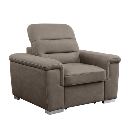 Homelegance Accent Chair with Pull-out Ottoman in Taupe Microfiber 9808STP-1