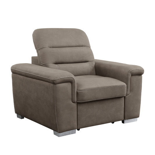 Homelegance Accent Chair with Pull-out Ottoman in Taupe Microfiber 9808STP-1