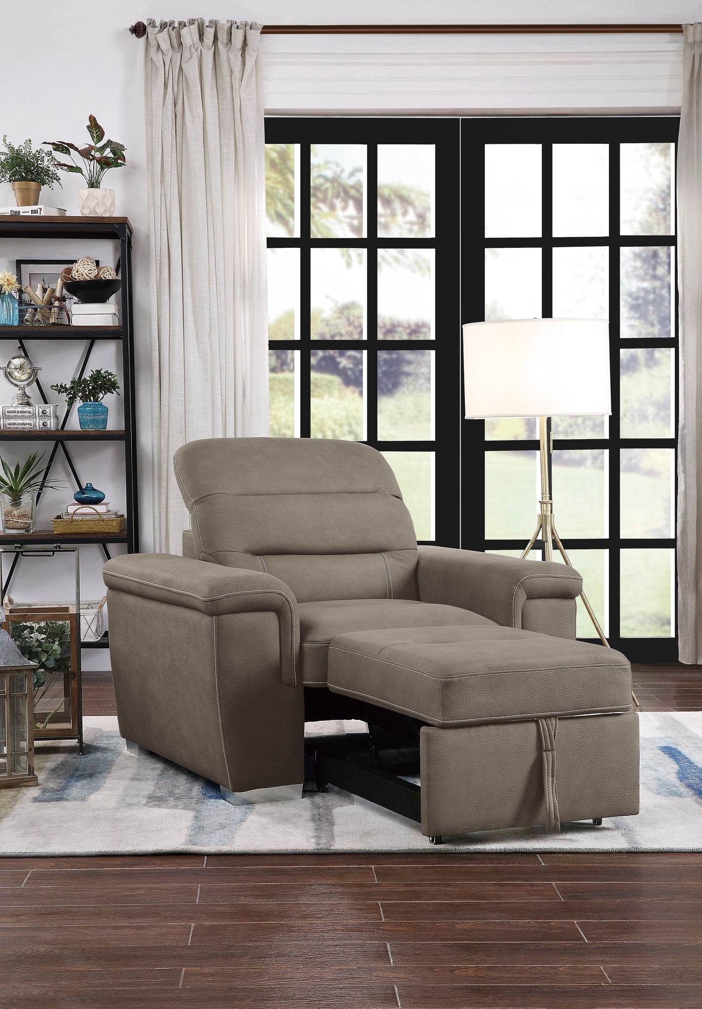 Homelegance Accent Chair with Pull-out Ottoman in Taupe Microfiber 9808STP-1