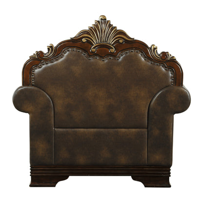 Homelegance Croydon Accent Chair in Brown Faux Leather with Nailhead Trim 9815-1