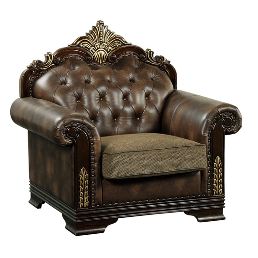 Homelegance Croydon Accent Chair in Brown Faux Leather with Nailhead Trim 9815-1