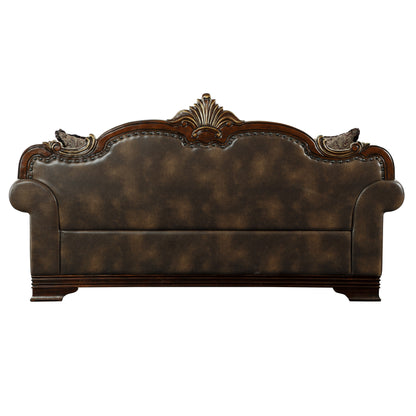 Homelegance Croydon Sofa in Brown Faux Leather with Button Tufting 9815-3