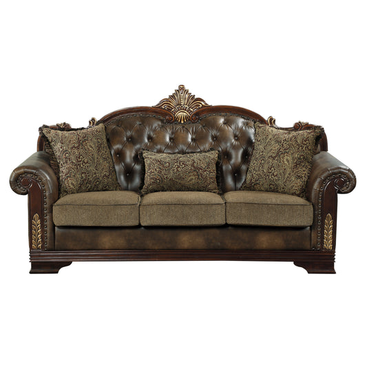 Homelegance Croydon Sofa in Brown Faux Leather with Button Tufting 9815-3