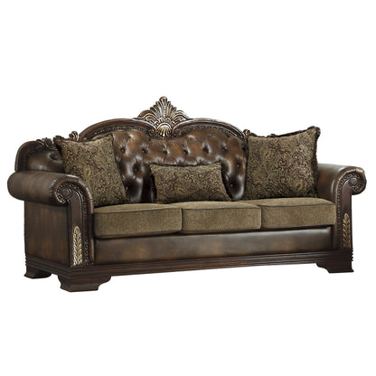 Homelegance Croydon Sofa in Brown Faux Leather with Button Tufting 9815-3