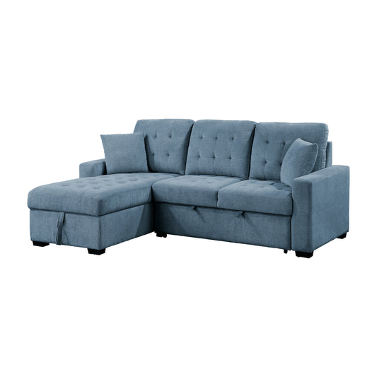 Homelegance Waitsfield Blue Textured 2-Piece Sectional Sofa with Pull-Out Bed 9816BU-2LCRL