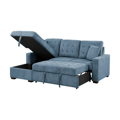 Homelegance Waitsfield Blue Textured 2-Piece Sectional Sofa with Pull-Out Bed 9816BU-2LCRL